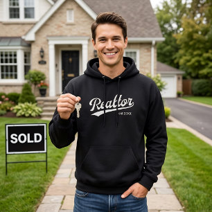 Realtor EST Year Baseball Script Typography Unisex Hoodie