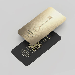 Realtor Faux Gold Key Elegant Modern Monogram Business Card
