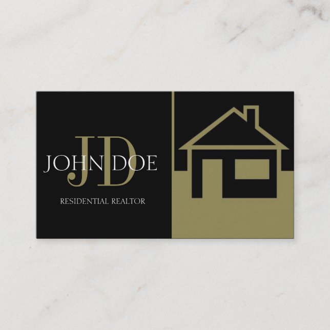 Realtor Gold House/Paper Black Business Card (Front)