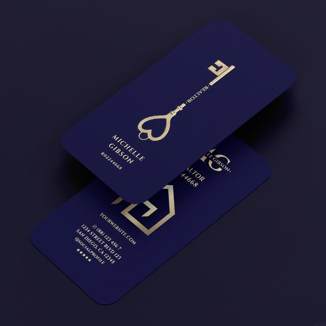 Realtor Gold Key House Modern Midnight Blue Business Card (Realtor Gold Key House Modern Midnight Blue Business Card
)