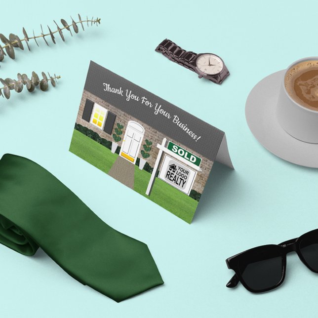 Realtor Grey Brick House Sold Sign Thank You Card (Creator Uploaded)