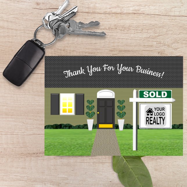 Realtor Grey House Sold Sign Thank You Card (Creator Uploaded)