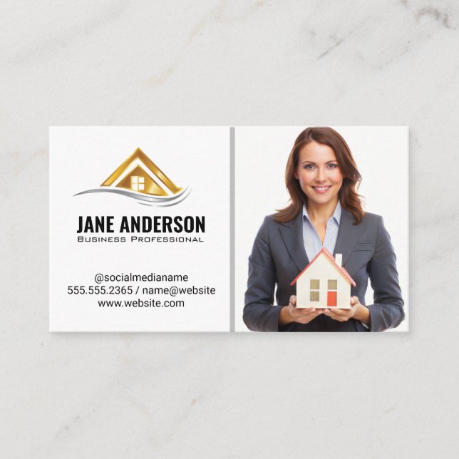Realtor Holding Home | Business Woman Card (Front)