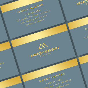 Realtor House Logo Dusty Blue And Gold  Business Card