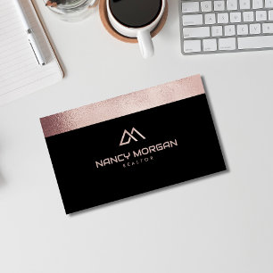 Realtor House Logo Rose Gold Glitter  Business Card