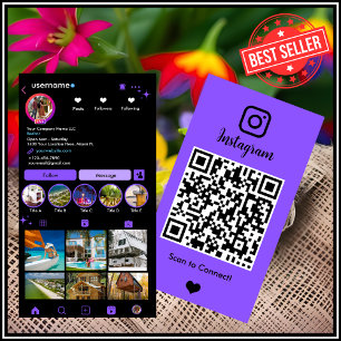 Realtor Instagram Real Estate Agent Purple QR Business Card