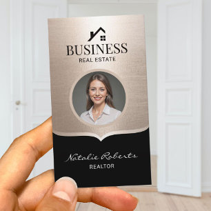 Realtor Modern Black Gold Real Estate Agent Photo Business Card