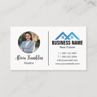 Realtor Modern Blue Real Estate Agent Photo Business Card