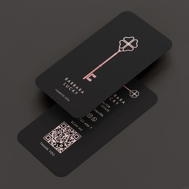 Realtor Mortgage Broker Elegant Black Rosegold Key Business Card (Realtor Mortgage Broker Elegant Black Rosegold Key Business Card
)