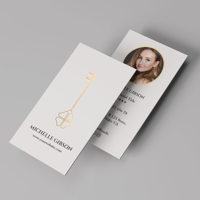 Realtor Mortgage Lucky Gold Key Photo Light Sand Business Card (Realtor Mortgage Lucky Gold Key Photo Starlight Business Card
)
