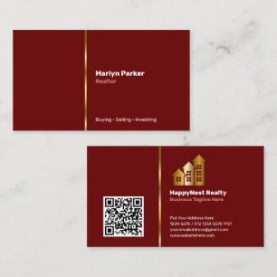 Realtor Personal Photo, QR Code, Logo Maroon Business Card