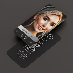 Realtor Photo EHO Logo Black Silver Modern  Business Card