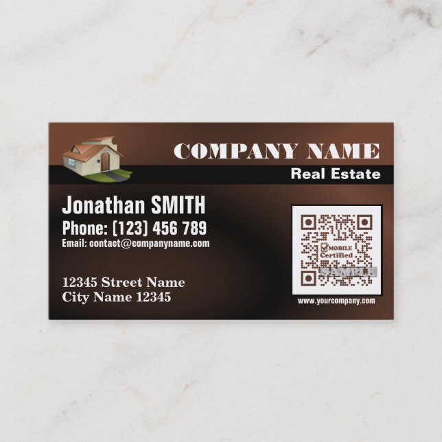 Realtor – QR code business card – Brown (QR447) (Front)