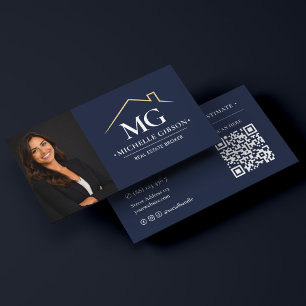 Realtor Real Estate Advisor Photo QR Dark Navy Business Card