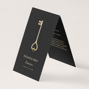 Realtor Real Estate Agent Black Gold Key QR Photo Business Card