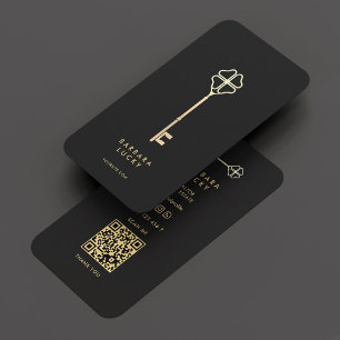 Realtor Real Estate Agent Elegant Black Gold Key Business Card