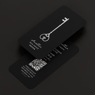 Realtor Silver Key Modern Mortgage Broker Black Business Card