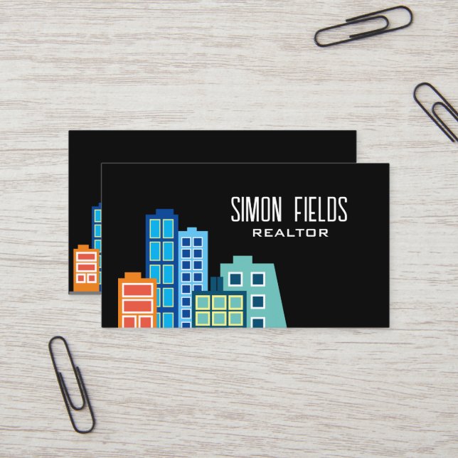 Realtor skyline business card template (Front/Back In Situ)