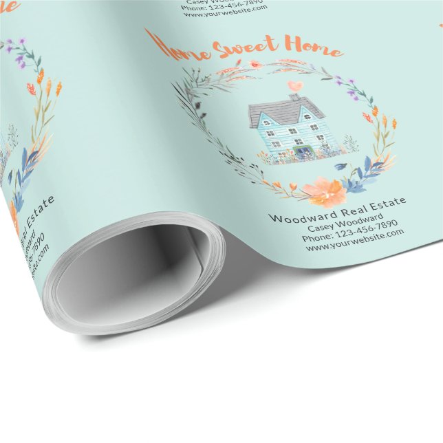 Realtor Thank You Home Sweet Home Houses Flowers  Wrapping Paper (Roll Corner)