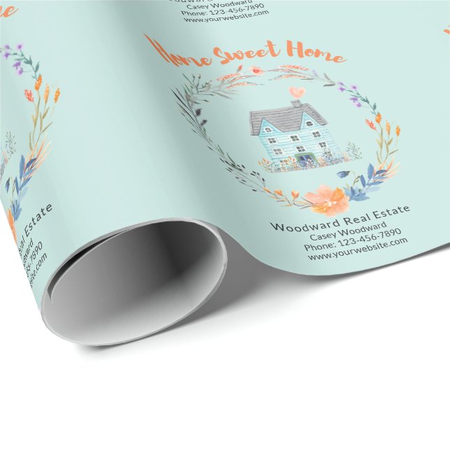 Realtor Thank You Home Sweet Home Houses Flowers  Wrapping Paper (Roll Corner)