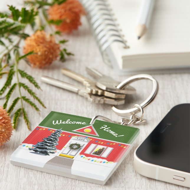 Realtor Welcome Home Holiday New Home Keychain (Front Right)