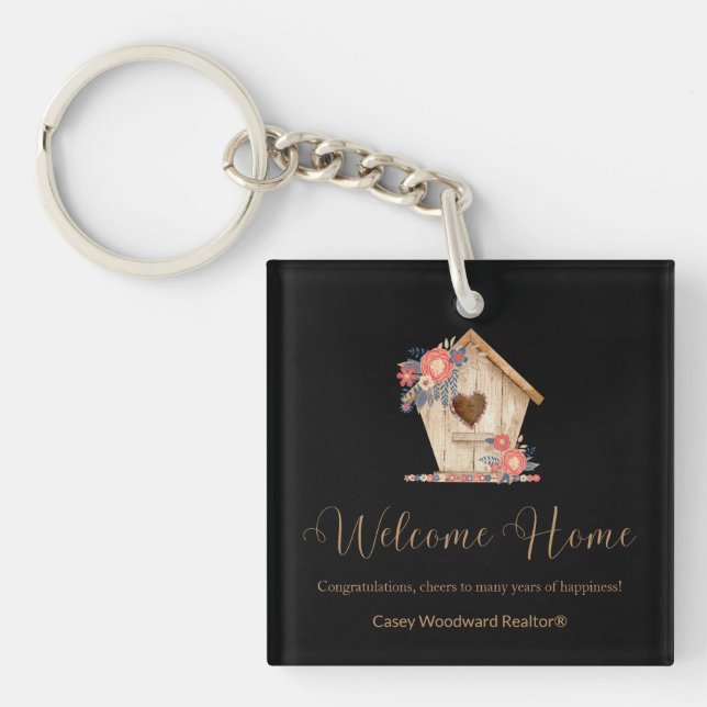 Realtor Welcome Home Personalised in Black Colour  Key Ring (Front)