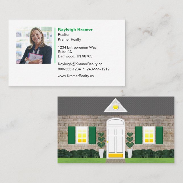 Realtor Whitewashed Brick House Photo Business Card (Front/Back)