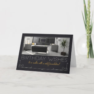 Realtor's Birthday Modern Interior Charcoal Holiday Card
