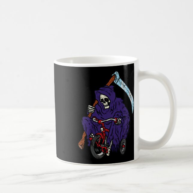 Reaper Riding Bicycle Halloween Spooky Skeleton Bo Coffee Mug (Right)