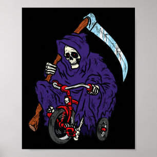 Reaper Riding Bicycle Halloween Spooky Skeleton Bo Poster