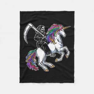 Reaper Riding Unicorn Rainbow Skeleton Halloween Fleece Blanket
