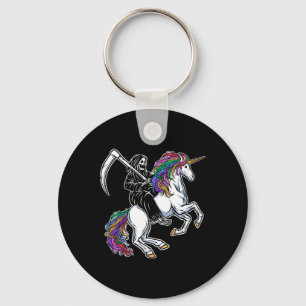 Reaper Riding Unicorn Rainbow Skeleton Halloween  Key Ring