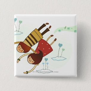 Rear view of a couple flying together 15 cm square badge