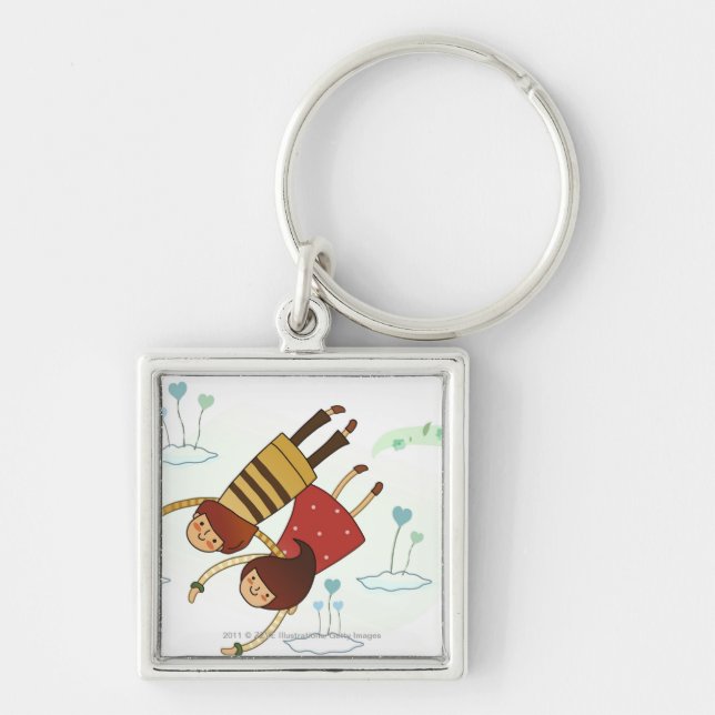 Rear view of a couple flying together key ring (Front)