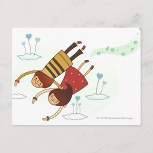 Rear view of a couple flying together postcard