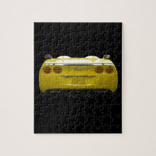 Rear View of a yellow custom corvette Jigsaw Puzzle