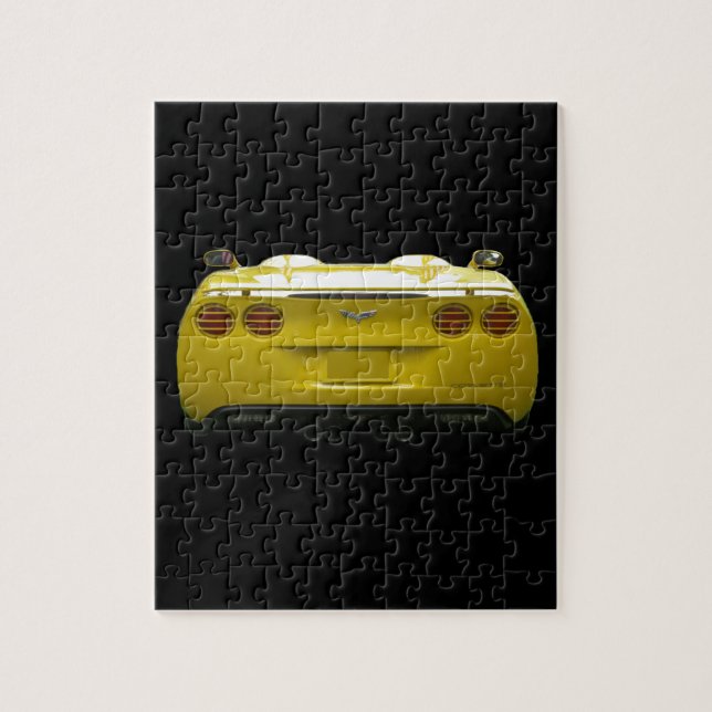 Rear View of a yellow custom corvette Jigsaw Puzzle (Vertical)