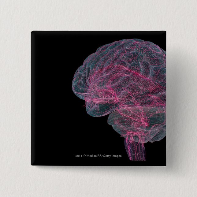 Rear view of the human brain 15 cm square badge (Front)