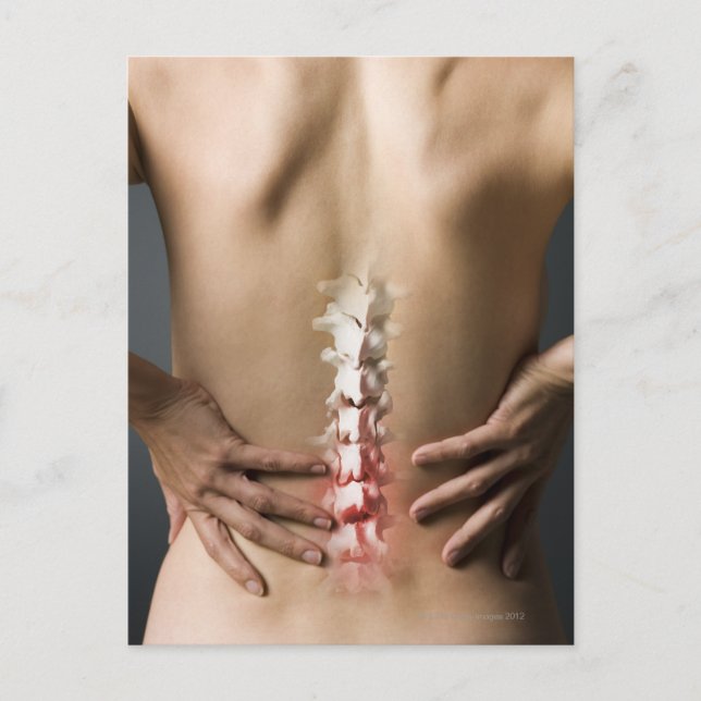 Rear view of woman with hands on back and sore postcard (Front)