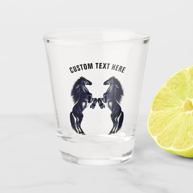 Rearing Black Horses Shot Glass Personalised Text (Front)