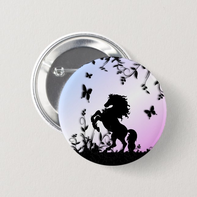 Rearing Black Stallion 6 Cm Round Badge (Front & Back)
