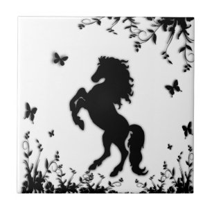 Rearing Black Stallion Ceramic Tile