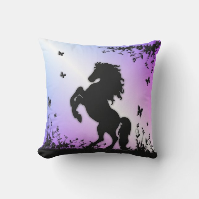 Rearing Black Stallion Cushion (Front)
