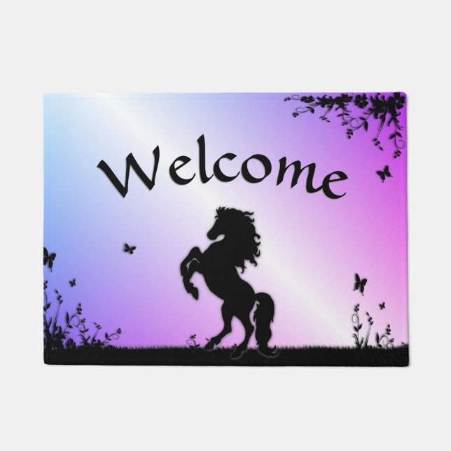 Rearing Black Stallion Doormat (Front)