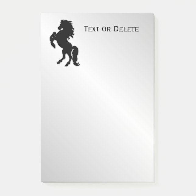 Rearing Black Stallion / Horse on Silver Post-it Notes (Front)
