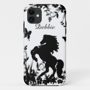 Rearing Black Stallion / Horse on White iPhone 11 Case