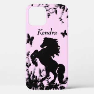 Rearing Black Stallion / Horse Personalised iPhone 12 Case