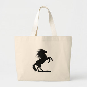 Rearing Black Stallion - Large Tote Bag