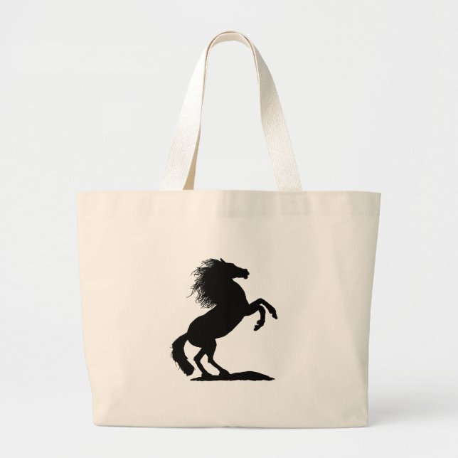 Rearing Black Stallion - Large Tote Bag (Front)