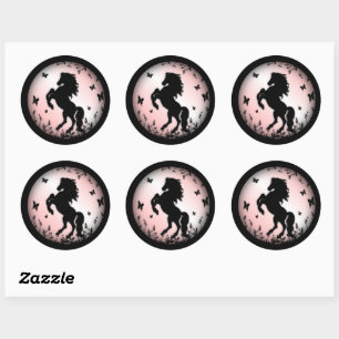 Rearing Black Stallion Pink Classic Round Sticker